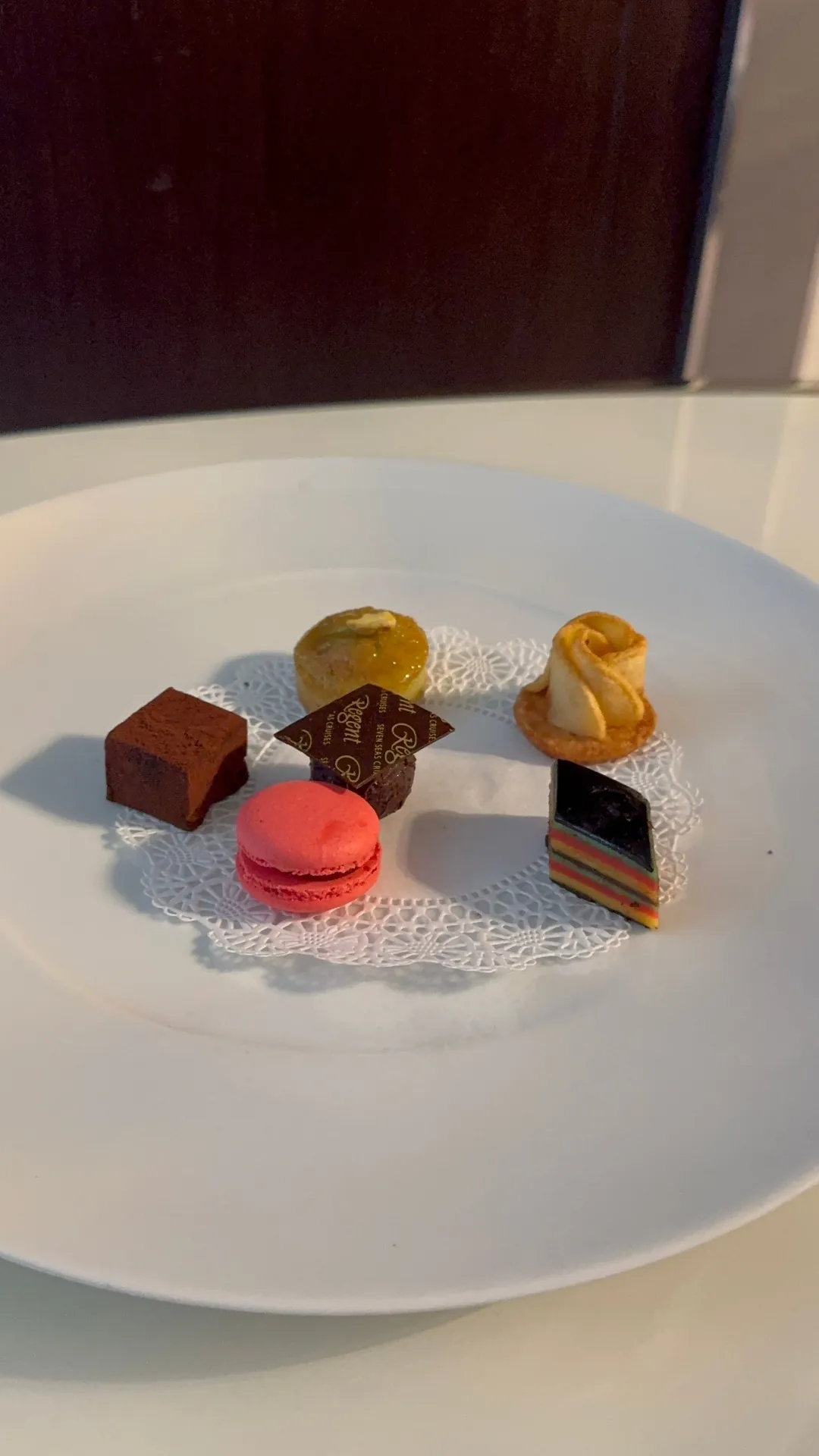 Regent Seven Seas petit fours delivered to the suite by the butler