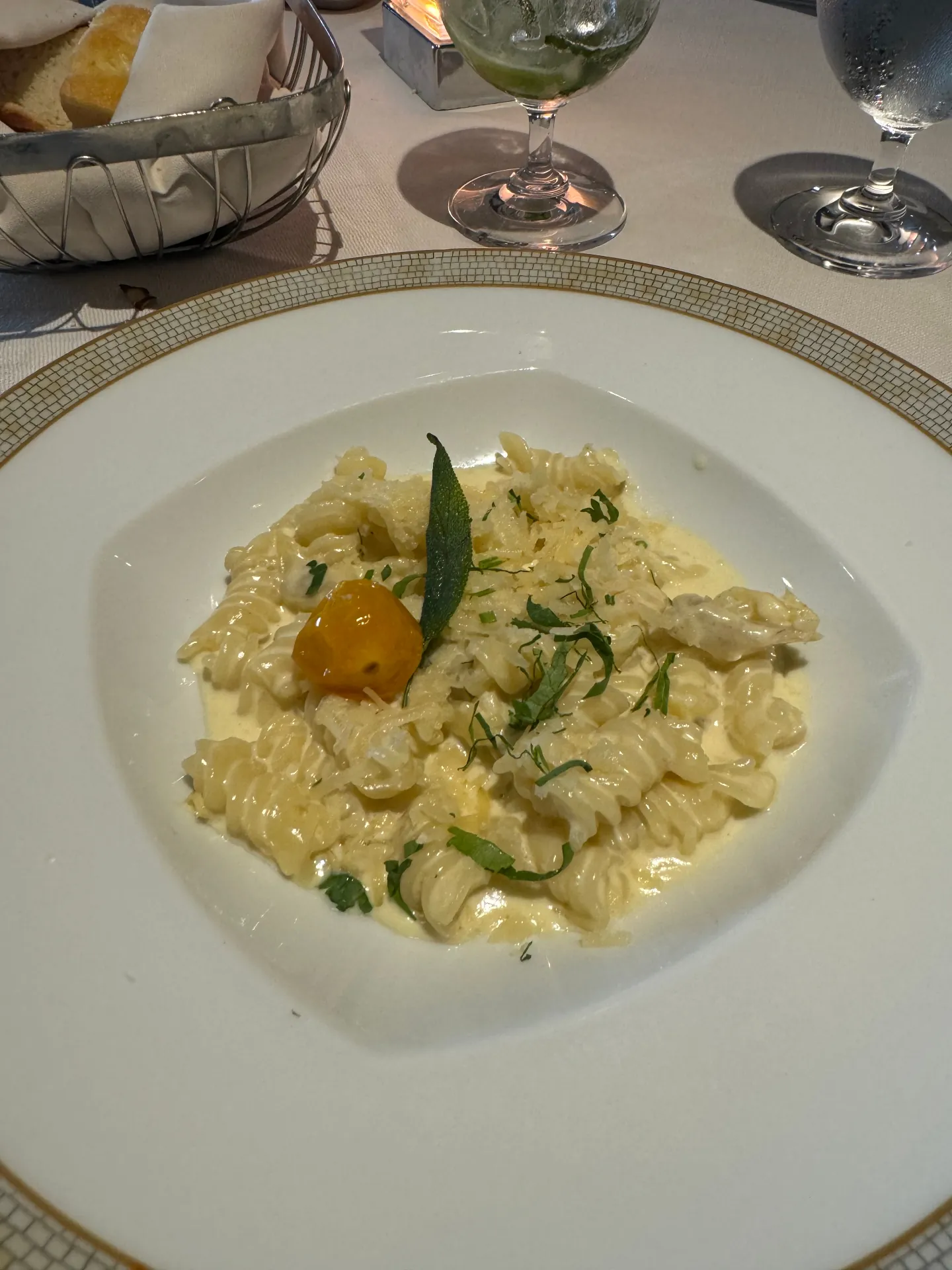 Fresh pasta course served aboard a Silversea sailing
